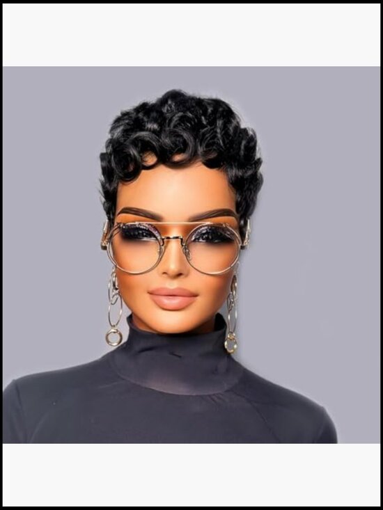 Short Pixie Wig Curly Cut Human Hair Glueless Chic Elegant Full Cap Daily Use main image 4